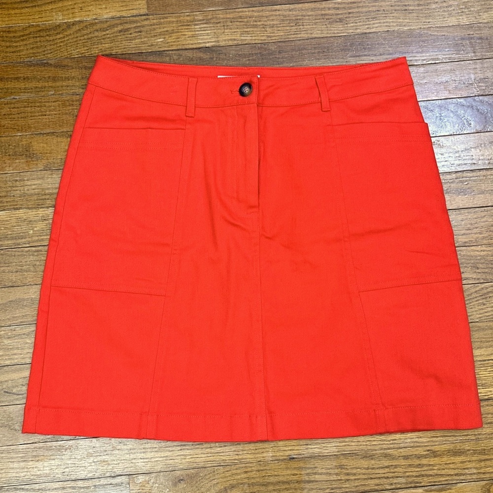 Boden Coral Red Denim Stretch Short Mini Skirt Sz US 10 UK 14 Pockets